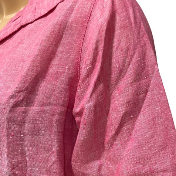 Tahari Pink 3/4 Sleeve Oversize Boho Mom Gauze Loose Fit Linen Top Size 1X - Picture 9 of 16